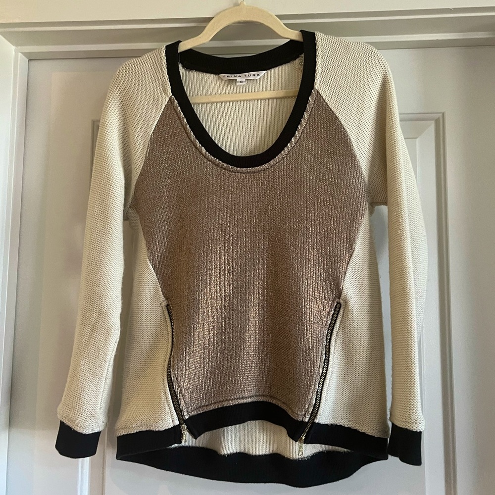 Vintage 3/4 sleeve color block Trina Turk sweater with zipper detail Size S